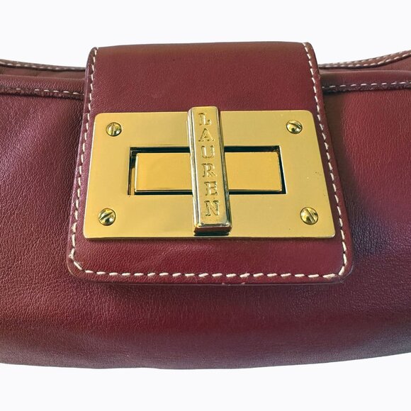 Vintage Lauren Ralph Lauren Baguette Bag Burgundy Red Leather Twist-Lock Y2K 90s - Picture 9 of 11